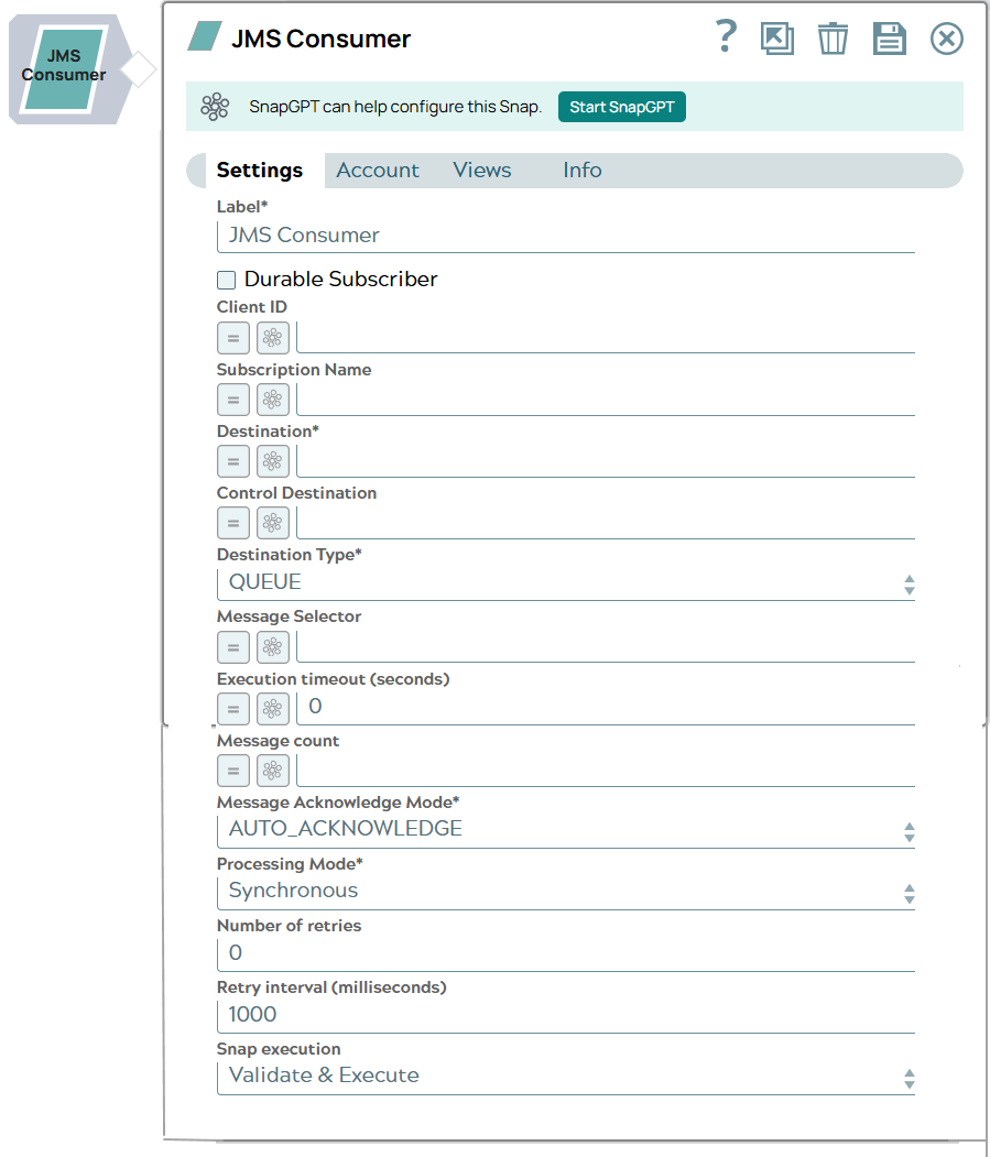 JMS Consumer Snap overview