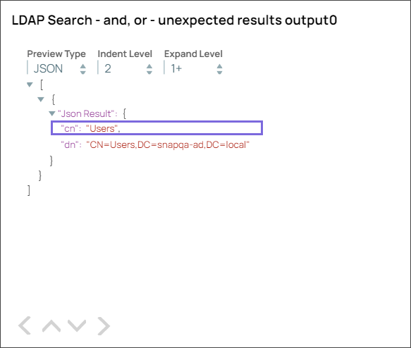 Output showing Users entry