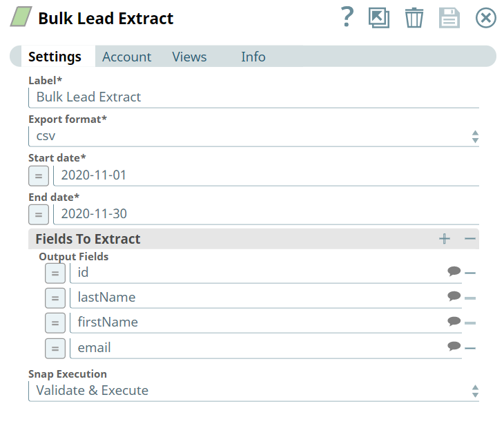 Bulk Lead Extract Snap configuration