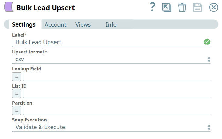 Bulk Lead Upsert Snap configuration