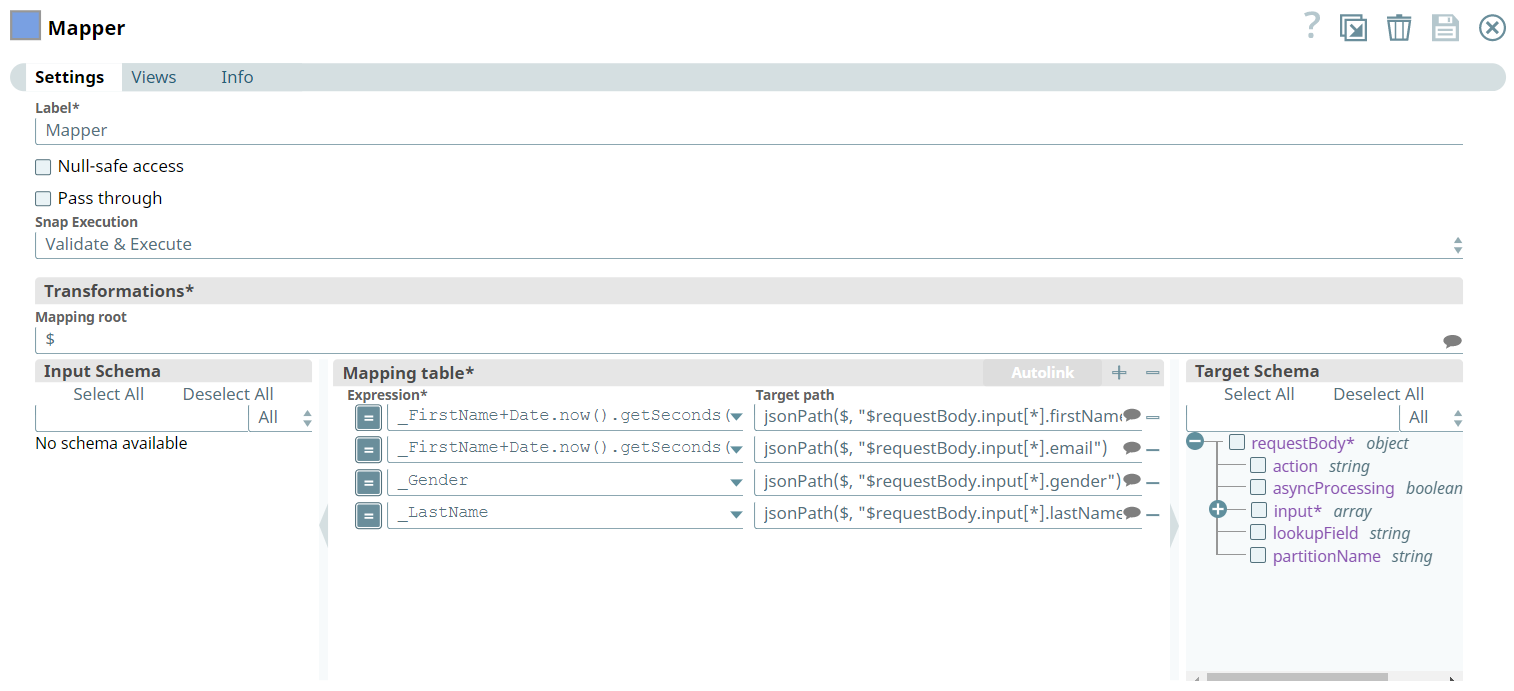 Mapper Snap configuration