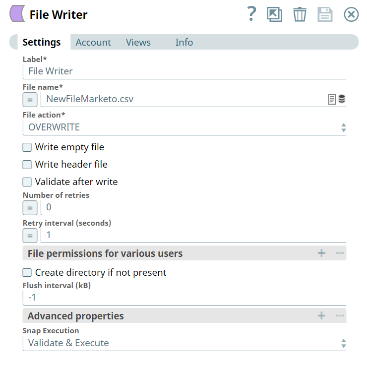 File Writer Snap configuration