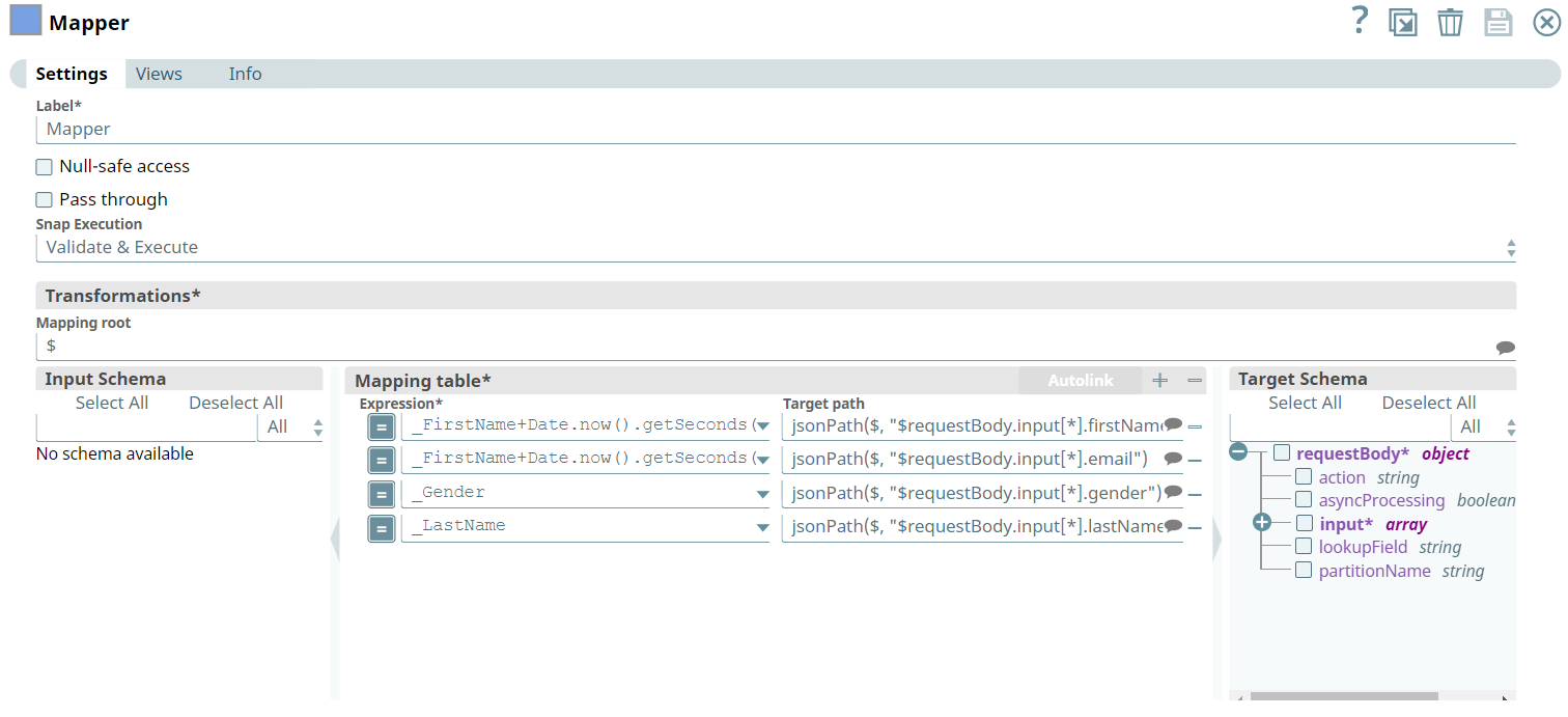 Mapper Snap configuration