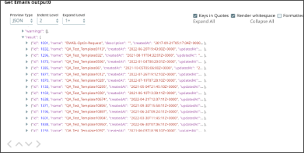Asset Read output showing retrieved emails