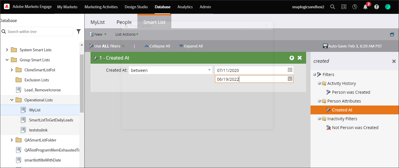 Setting up a Smart List filter