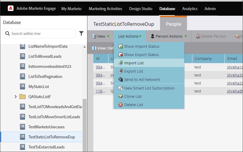 Importing records into Static List