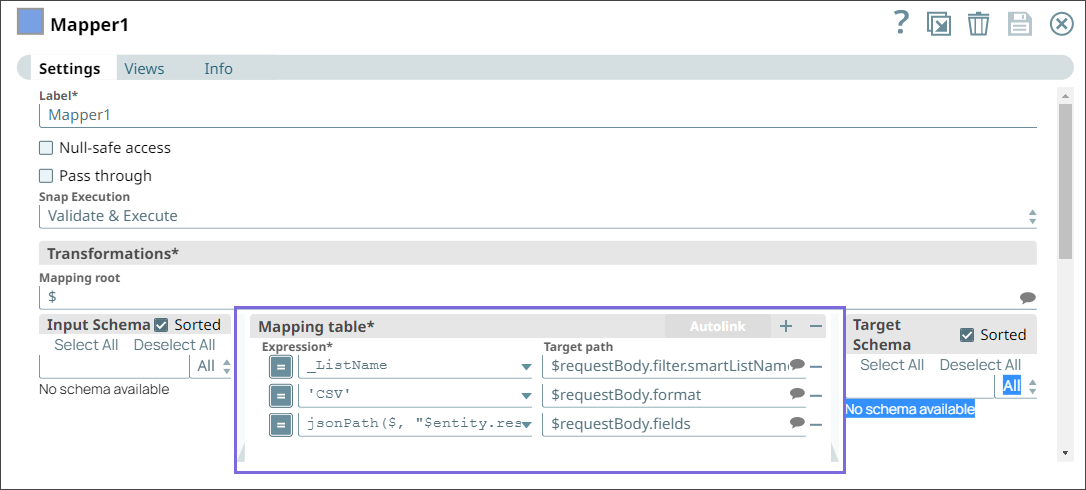 Configuring Mapper Snap with Smart List option