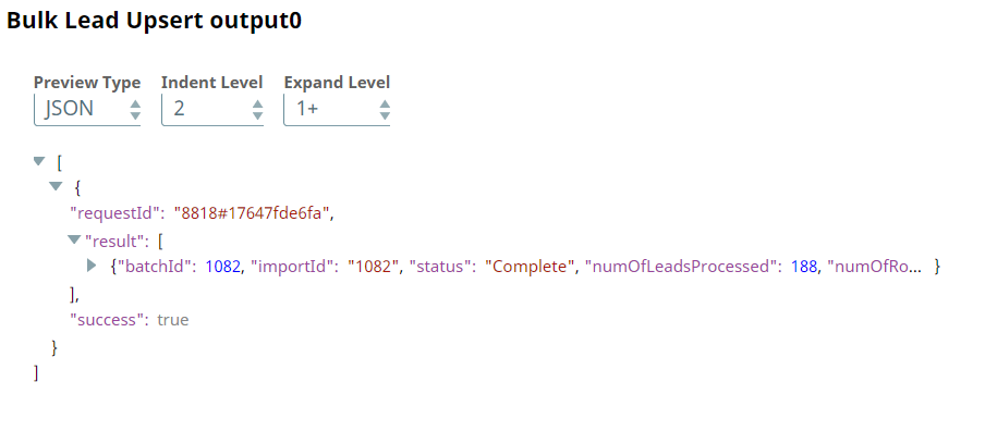 Bulk Lead Upsert Snap output