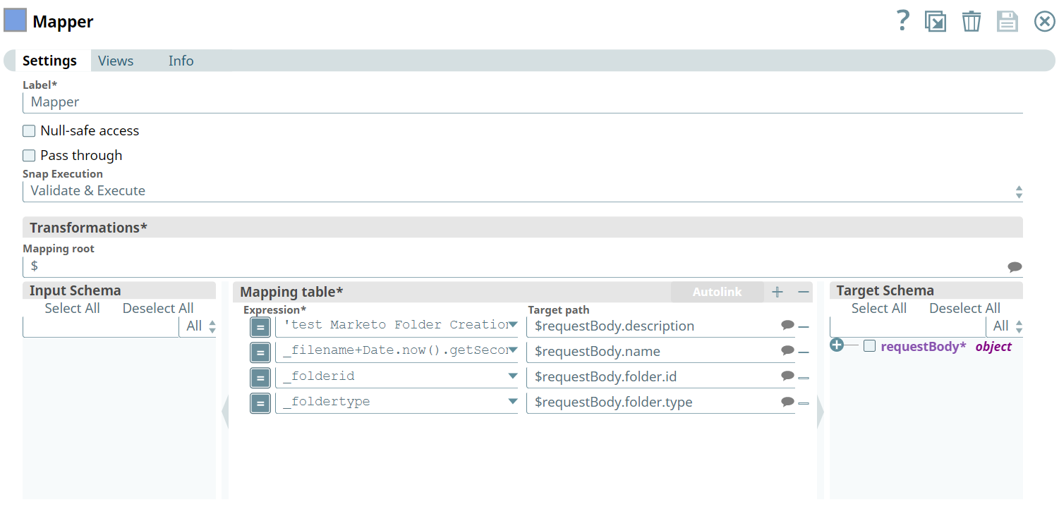 Mapper Snap configuration