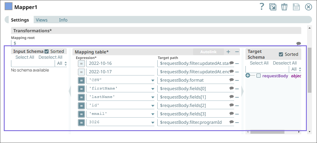 Mapper Snap Configuration