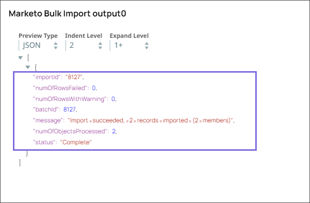 Bulk Import Output