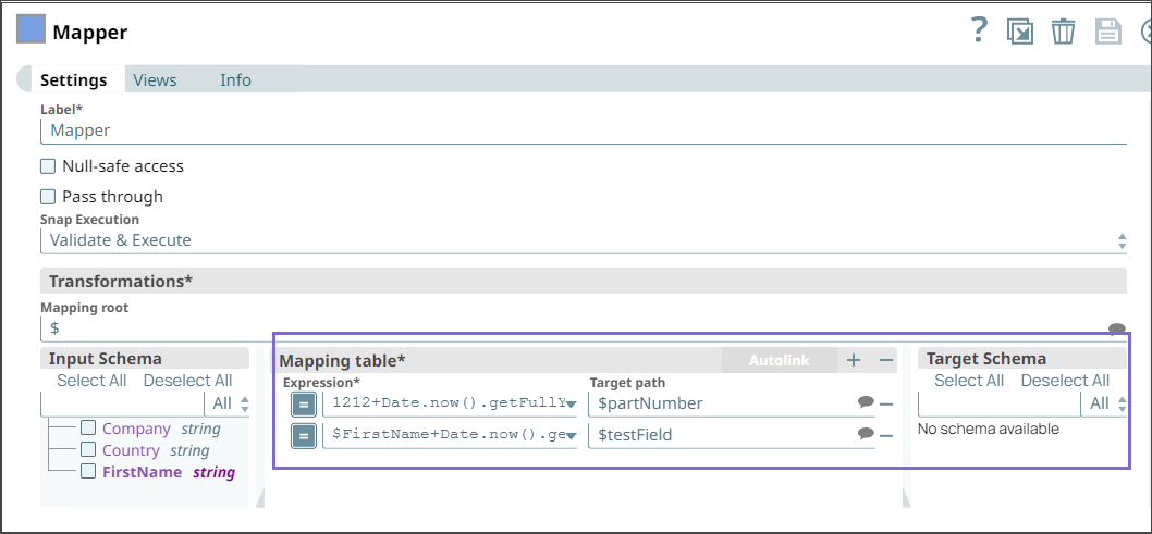 Mapper Snap Configuration - partNumber field