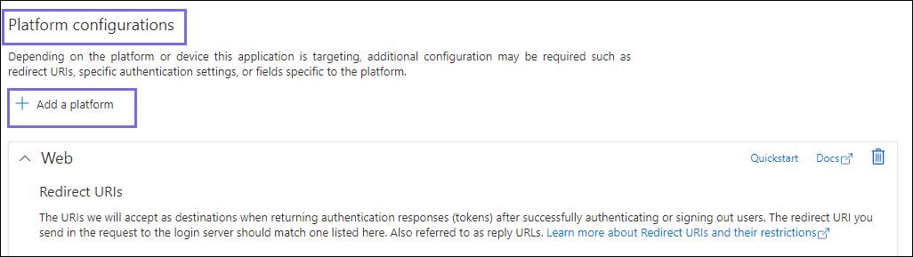 Configure a Web redirect URI