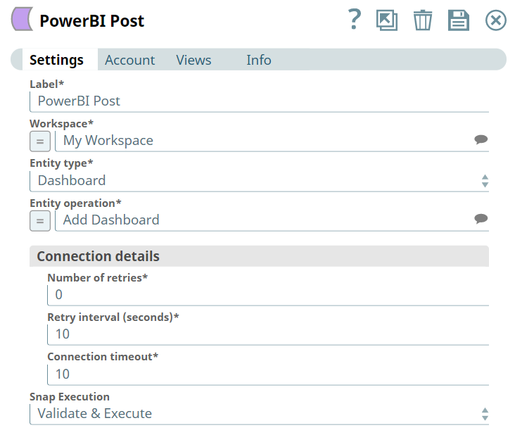 Power BI Post Snap settings