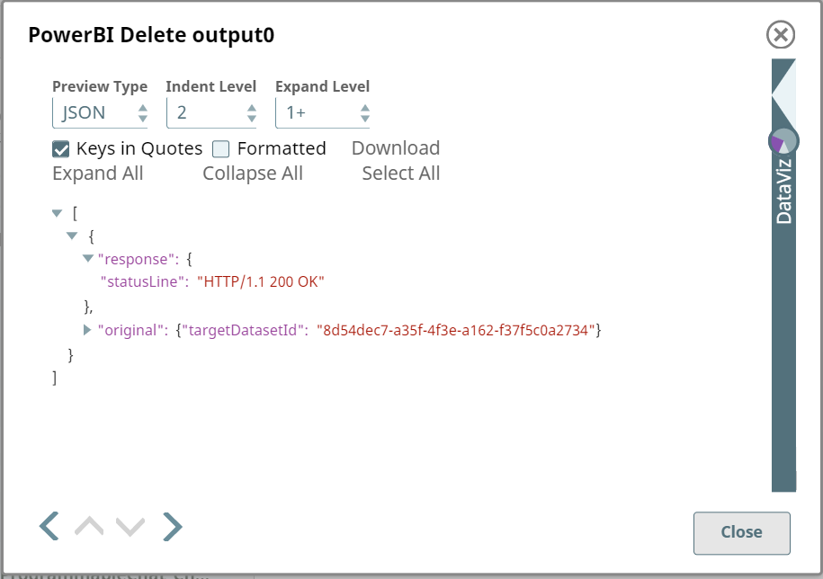 Power BI Delete Snap output preview