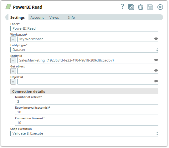 Power BI Read Snap settings