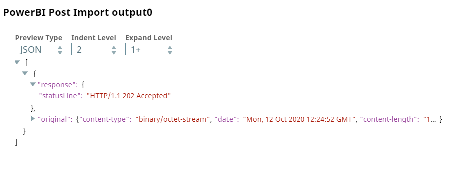Power BI Post Import Snap output preview