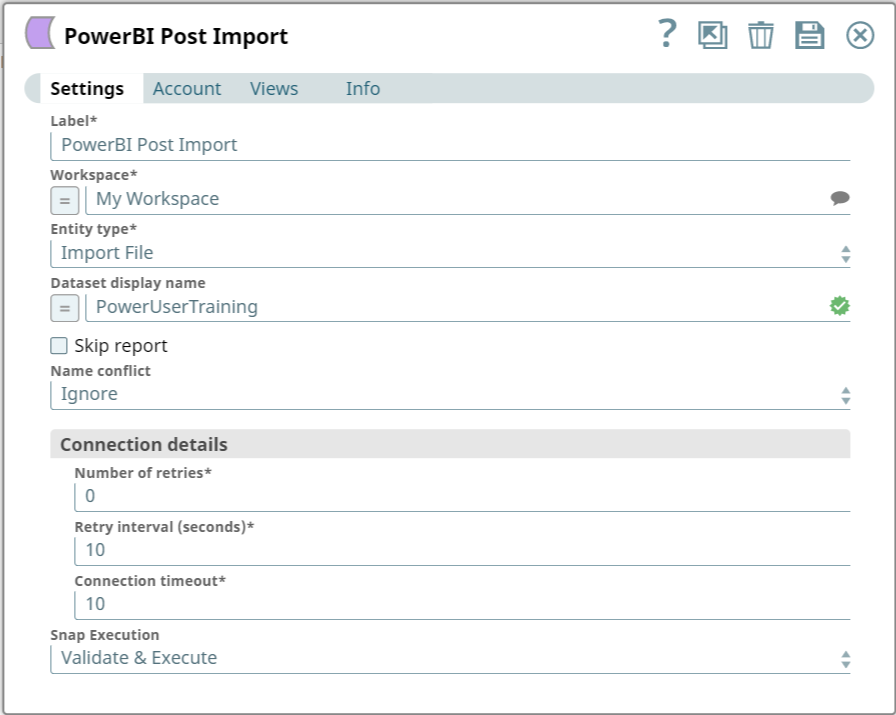 Power BI Post Import Snap settings