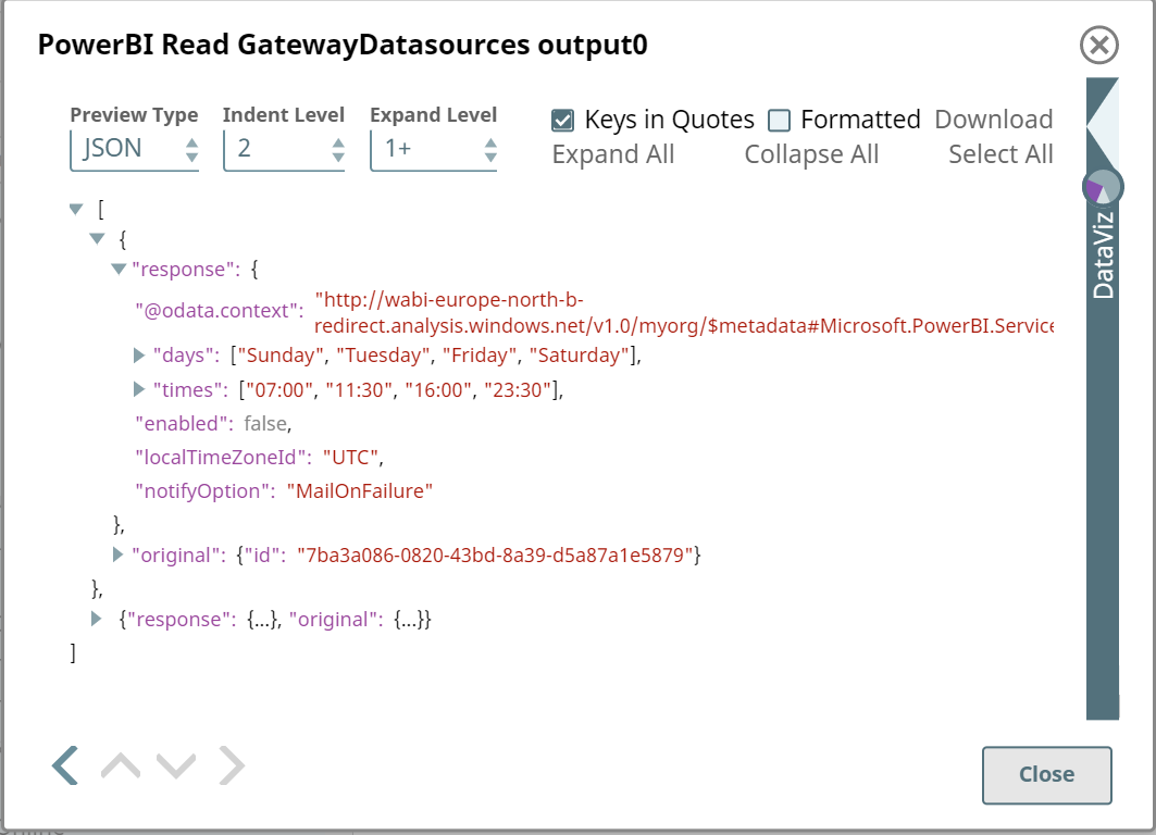 Power BI Read Snap refresh schedule output preview