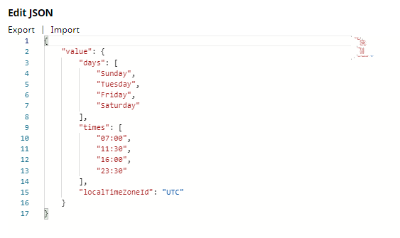 JSON Generator Snap settings