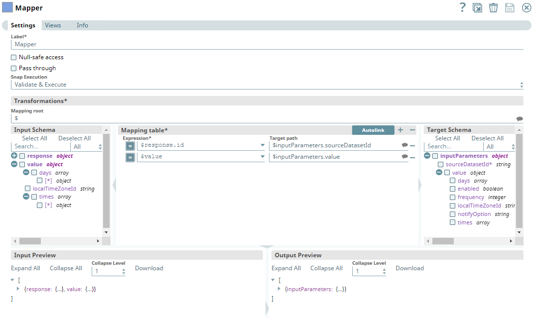 Mapper Snap settings