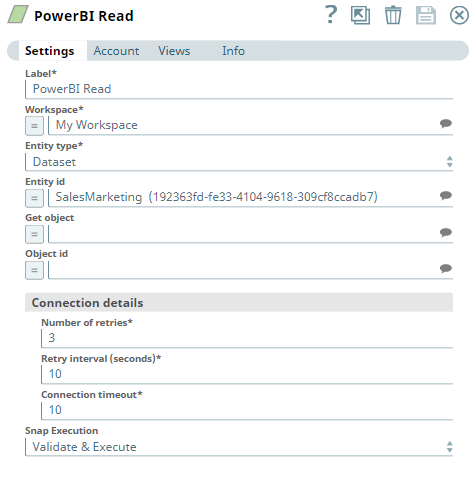 Power BI Read Snap settings