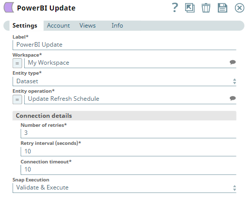 Power BI Update Snap settings
