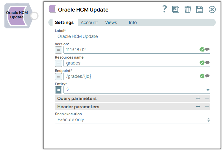 Oracle HCM Update Snap settings