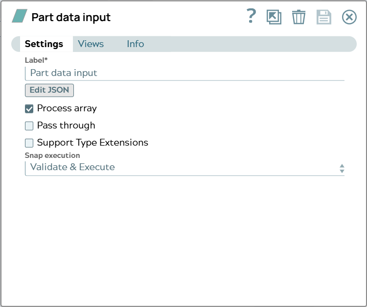 Settings tab of JSON Generator Snap.