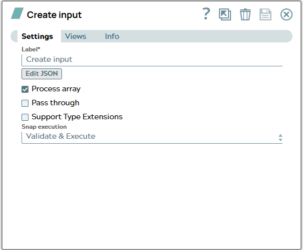 Settings tab of JSON Generator Snap.