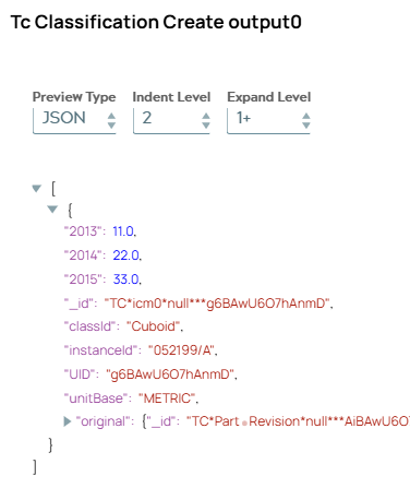JSON output document of Tc Classification Create Snap with metadata of newly created classification object.
