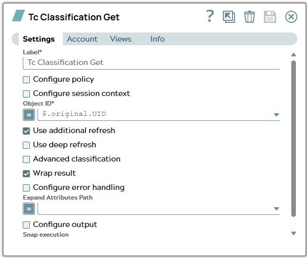 Settings of Tc Classification Get Snap using property 'UID' of original object from JSON input document to fill field 'Object ID'.