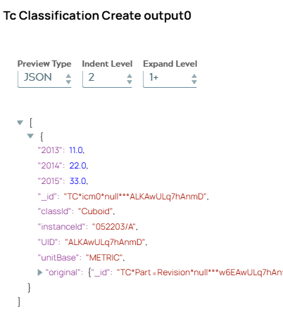 JSON output document of Tc Classification Create Snap with metadata of newly created classification object.