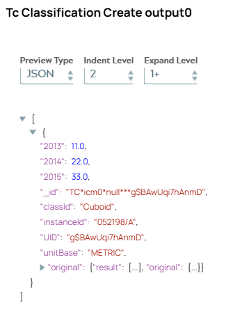 JSON output document of Tc Classification Create Snap with metadata of newly created classification object.