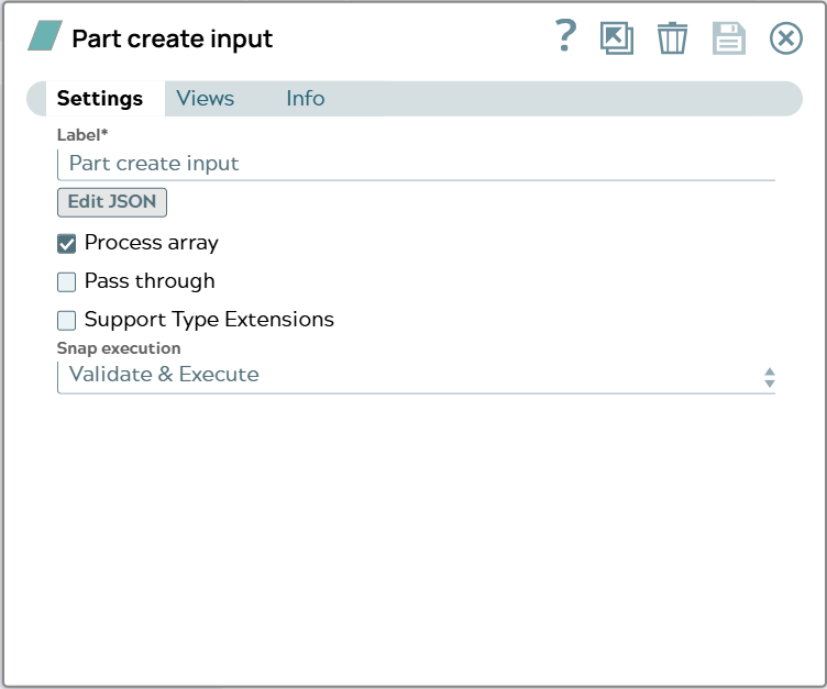Settings of JSON Generator Snap.