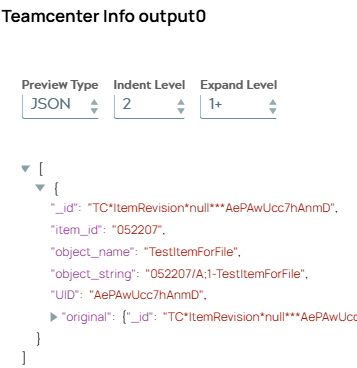 JSON output with metadata of item revision.