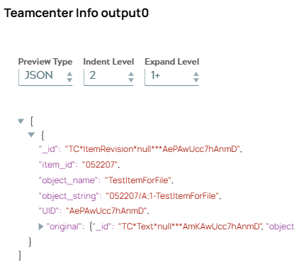 JSON output with metadata of item revision.