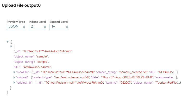 JSON ouput document including result of child pipeline execution.