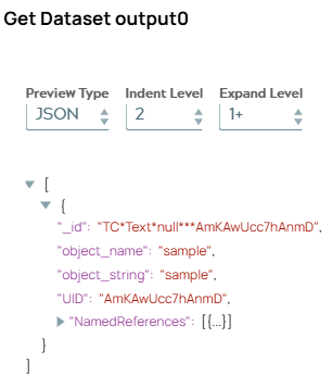 JSON output document of Splitter Snap including one object.