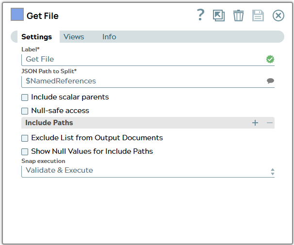 Splitter Snap settings with path to split leading to list object NamedReferences in input document.