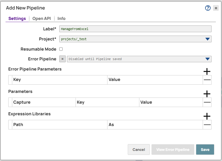 Create new pipeline dialog is shown with a given name.