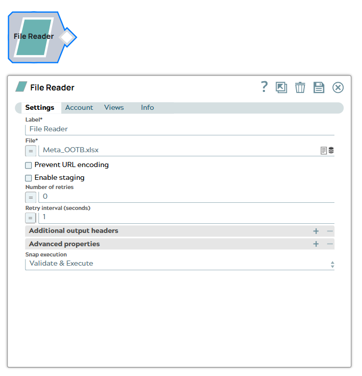The file reader snap setting UI referes to theprior listed file