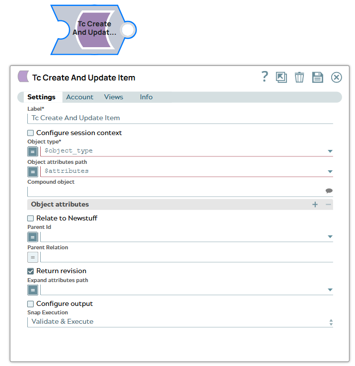 To be settings of Tc Create and Update snap.