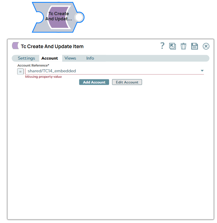 Account setting for the Teamcenter snap to be used here.