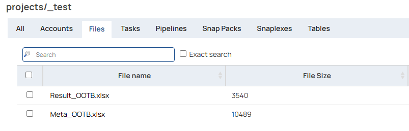 Saved Excel file element is listed on SnapLogic project below files category.