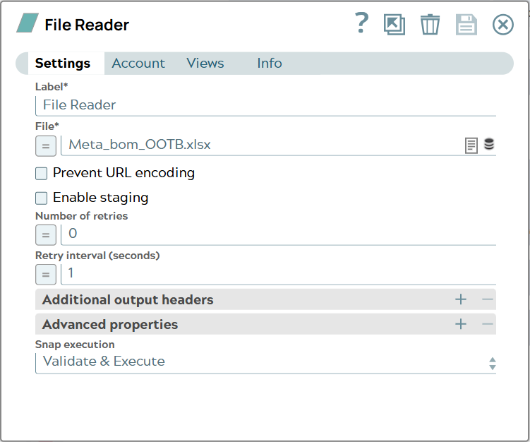 The file reader snap setting UI referes to the prior listed file.