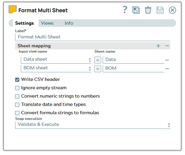 Excel Formatter has two input views. Settings have mapping for two excel sheets.