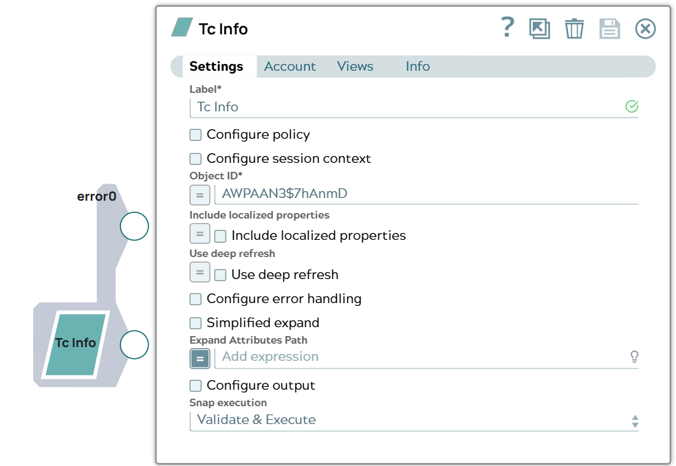 Single Tc Info Snap and Settings tab including UID of deleted object.