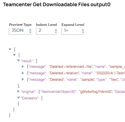JSON output document being copy of input document including empty 'Datasets' list.