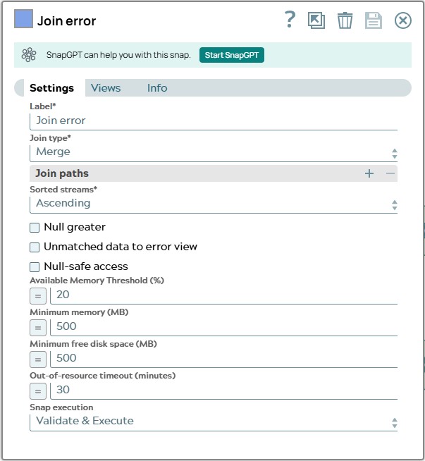 Join Snap settings with Join type 'Merge'.